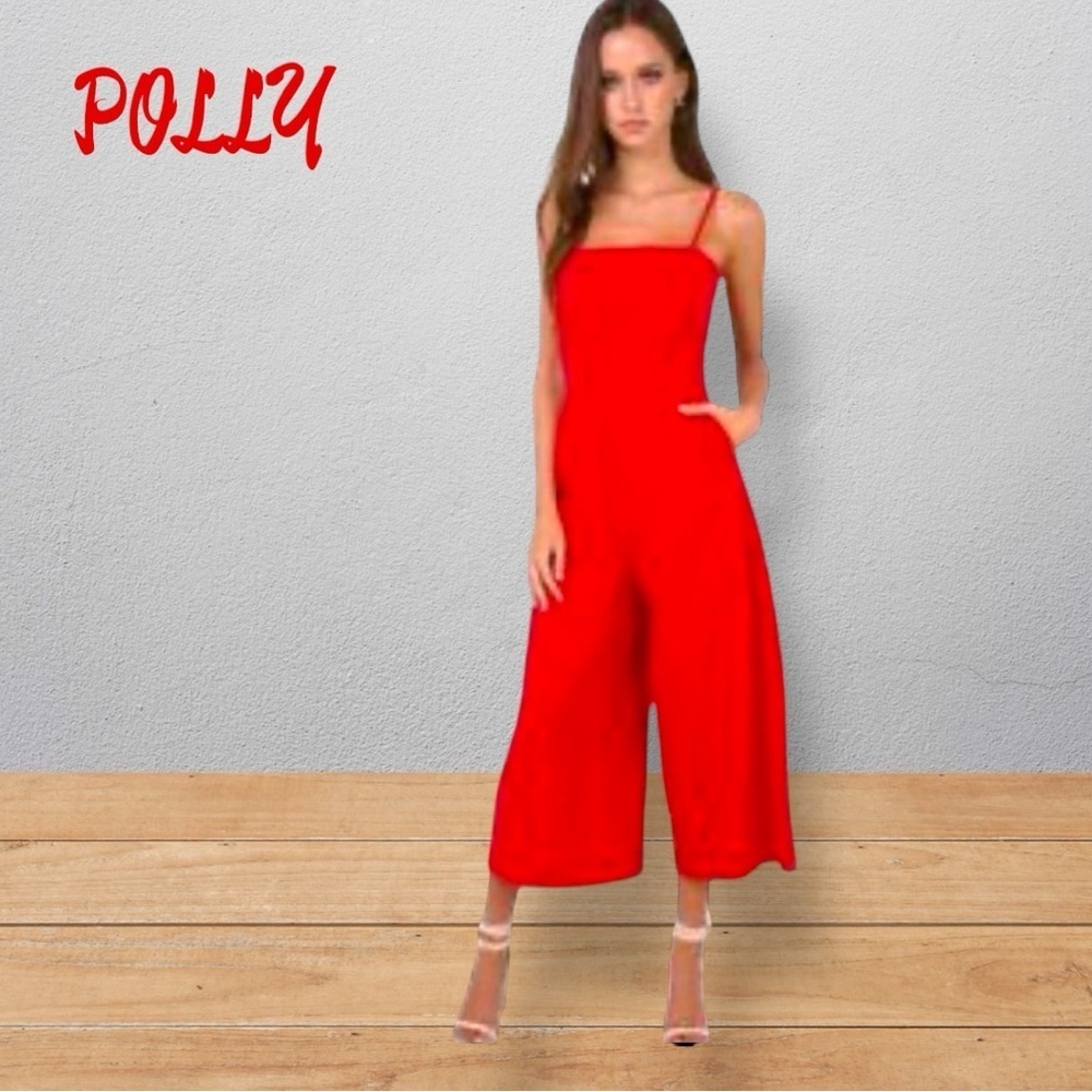 🌺POLLY RED OPEN TIE BACK CROP JUMPSUIT